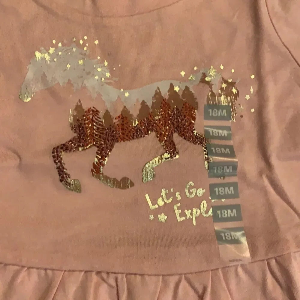 OshKosh Pink Ruffle Horse Let's Explore‎ Long Sleeve Top Shirt 18 Months New